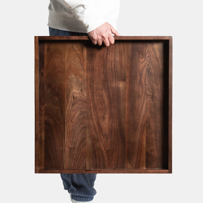 Plateau de service carré KINWELL en bois de noyer noir, style ottoman, avec poignées