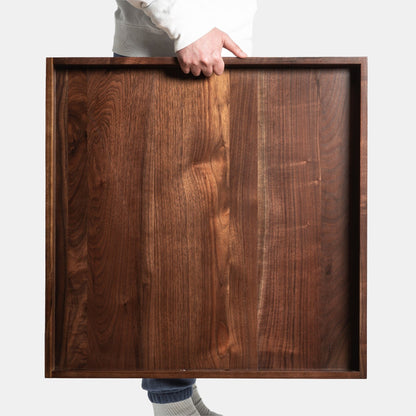 Plateau de service carré KINWELL en bois de noyer noir, style ottoman, avec poignées