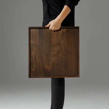 Plateau de service carré KINWELL en bois de noyer noir, style ottoman, avec poignées