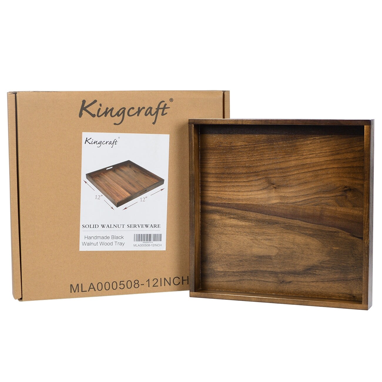 Plateau de service carré KINWELL en bois de noyer noir, style ottoman, avec poignées