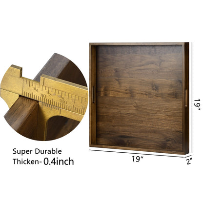 Plateau de service carré KINWELL en bois de noyer noir, style ottoman, avec poignées