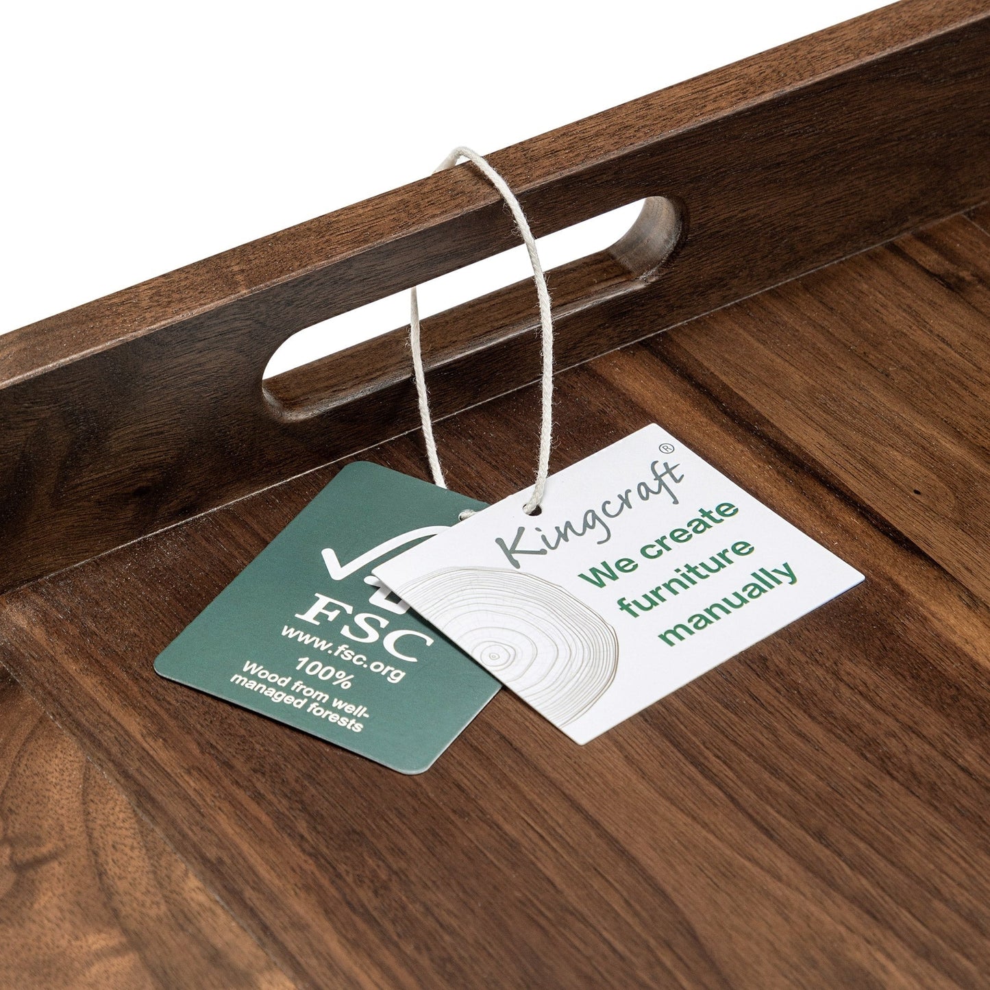 Plateau de service carré KINWELL en bois de noyer noir, style ottoman, avec poignées