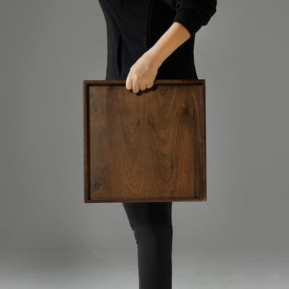 Plateau de service carré KINWELL en bois de noyer noir, style ottoman, avec poignées