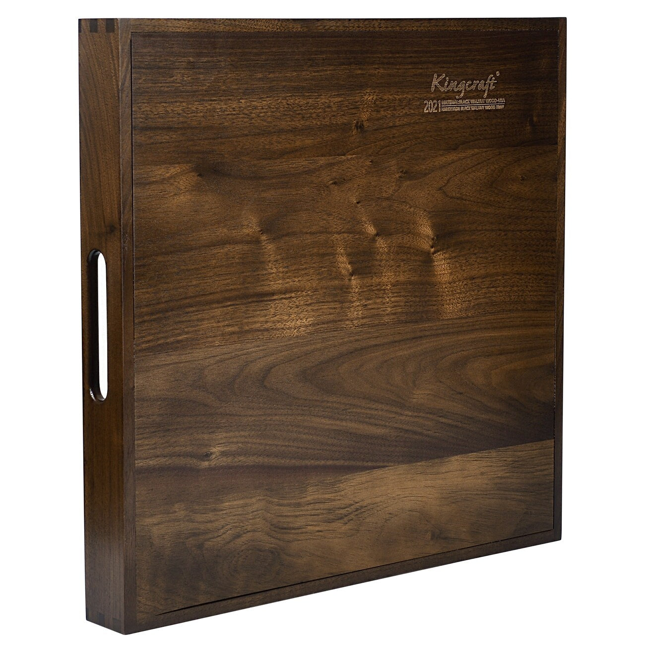 Plateau de service carré KINWELL en bois de noyer noir, style ottoman, avec poignées