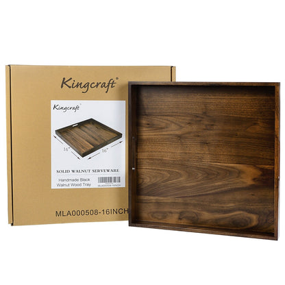Plateau de service carré KINWELL en bois de noyer noir, style ottoman, avec poignées