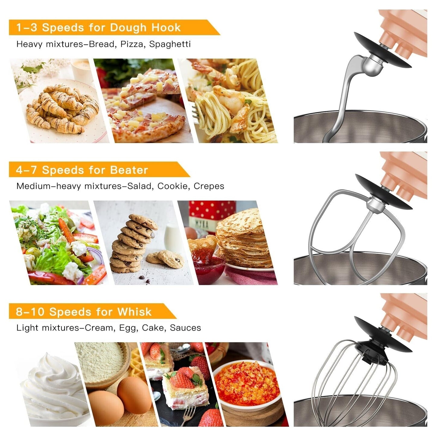 Robot pâtissier - Capacité de 7,5 L, 10 vitesses, moteur de 660 W