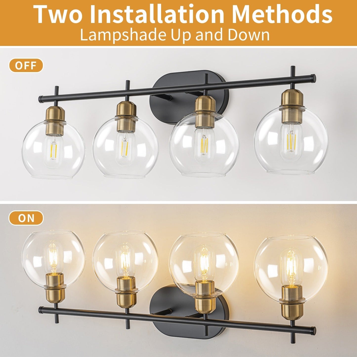 Applique murale moderne Starsky à 4 lumières avec variateur et abat-jour en verre globe