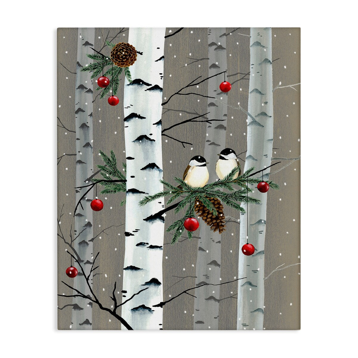 Tableau sur toile Stupell Oiseaux et décorations de Noël Forêt de bouleaux