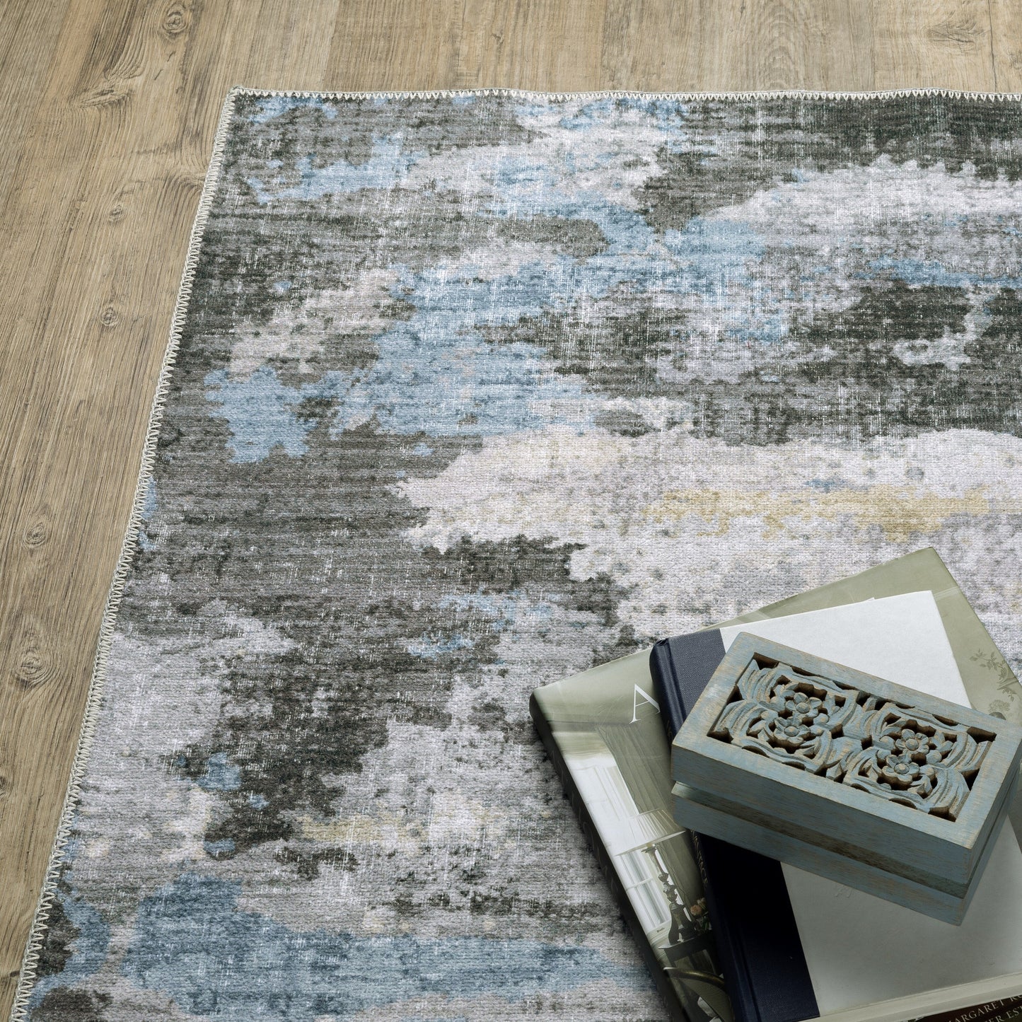 Tapis d'intérieur lavable Vista Home Marissa à motifs abstraits gris/bleus