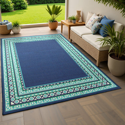 Tapis d'intérieur/extérieur Style Haven Martinque Green à bordure marine~