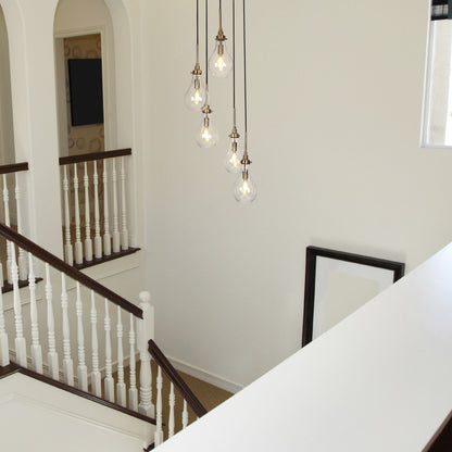 Lustre moderne Synia à 5 lumières en verre en forme de larme, suspension pour escalier ou entrée, pour plafonds hauts - D15'' x H18,2-74,2''