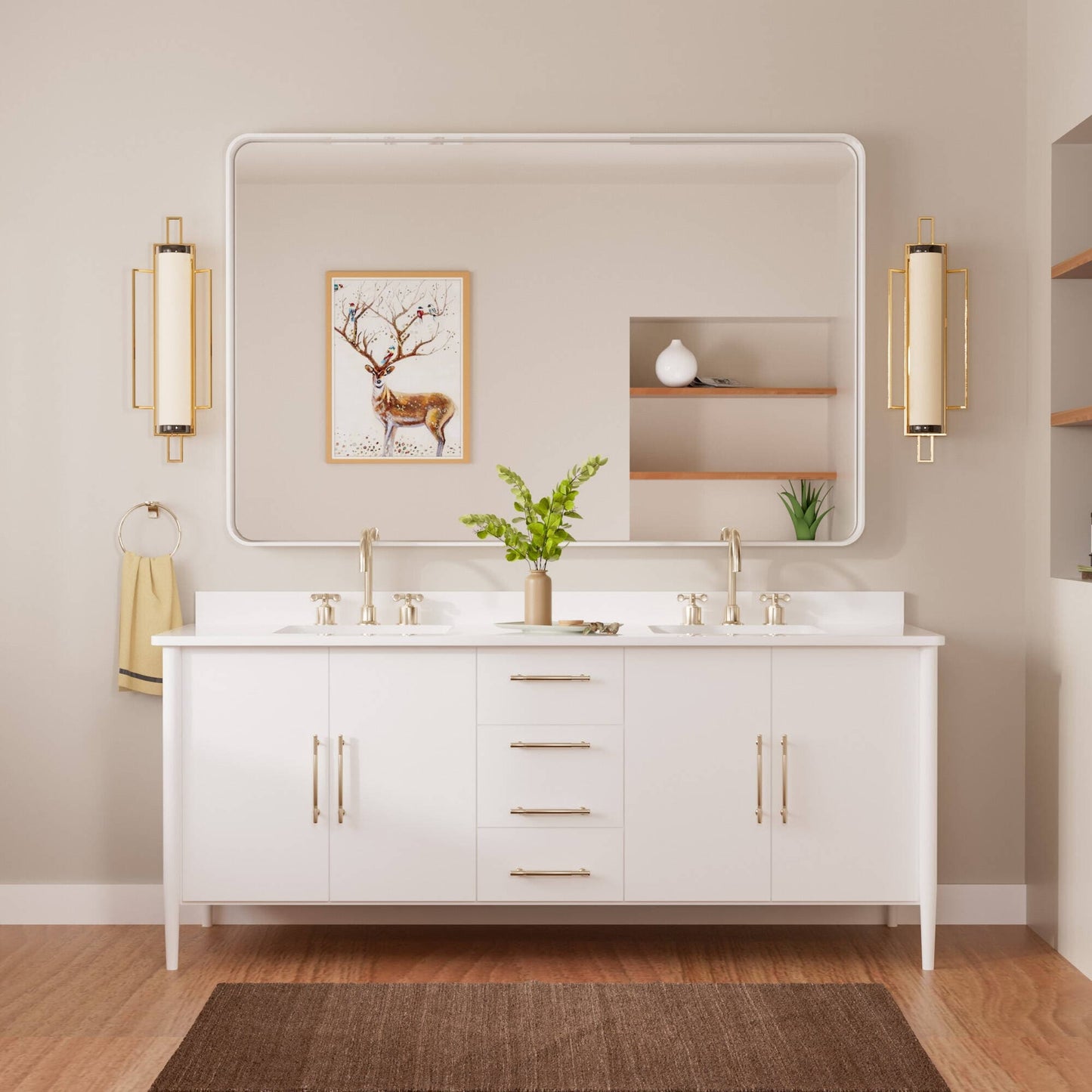 Miroir de salle de bain mural moderne TETOTE avec cadre en métal