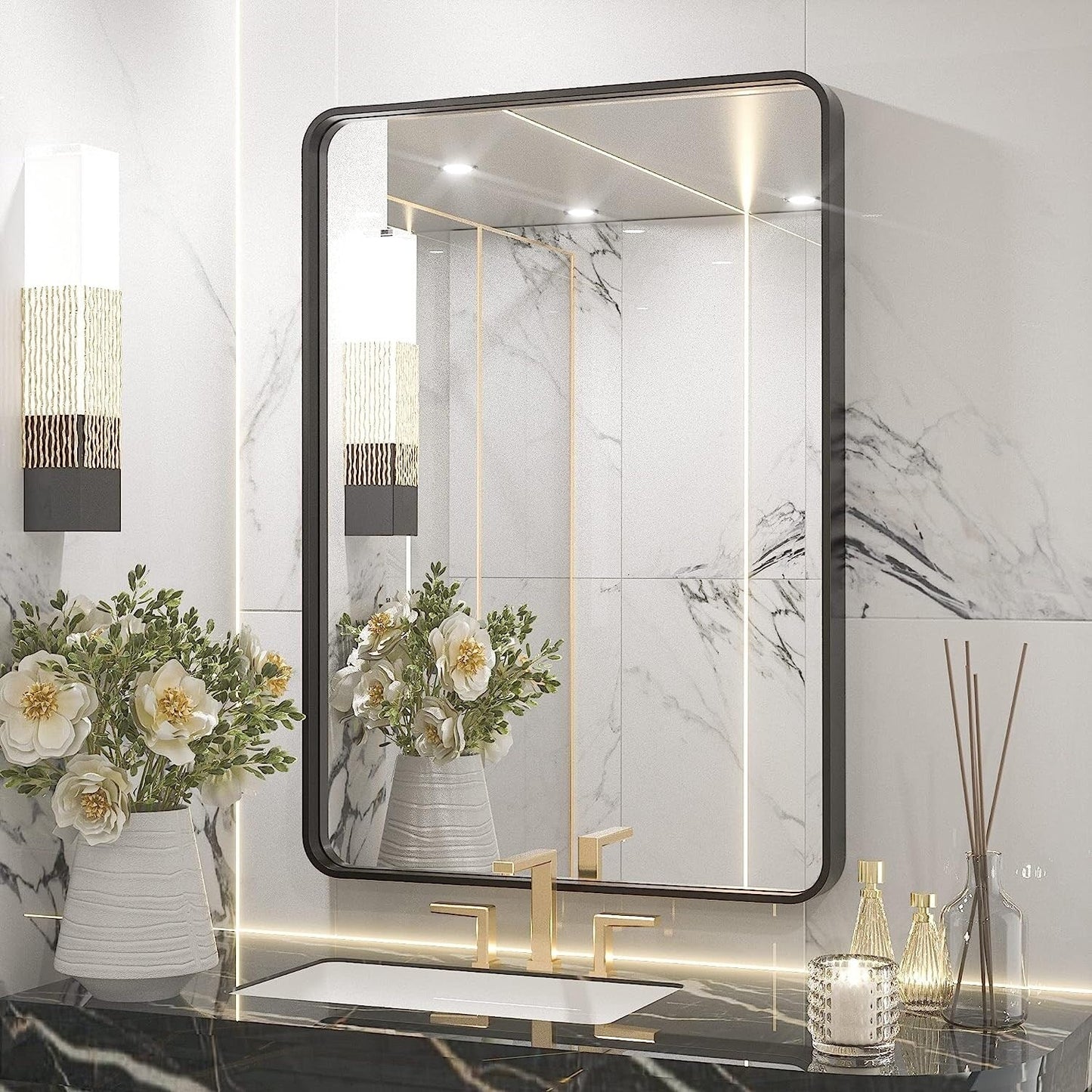 Miroir de salle de bain mural moderne TETOTE avec cadre en métal