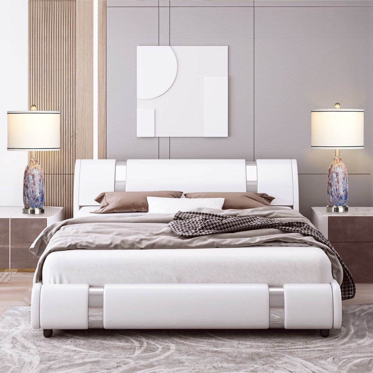 Lampe de table avec veilleuse 2 en 1, corps de lampe en verre indigo, ports de chargement, prise secteur, abat-jour cylindrique, interrupteur tactile à variation d'intensité (lot de 2)