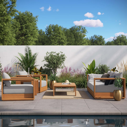 Ensemble de meubles de patio extérieur en bois d'acacia Tahoe 5 pièces