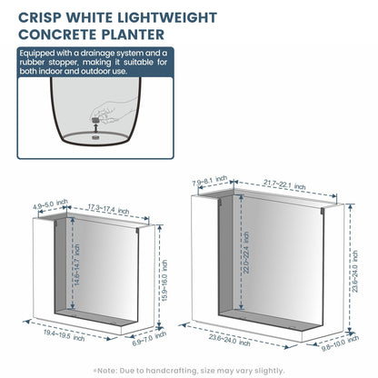 Jardinières rectangulaires hautes en béton / Grands bacs à fleurs d'intérieur et d'extérieur