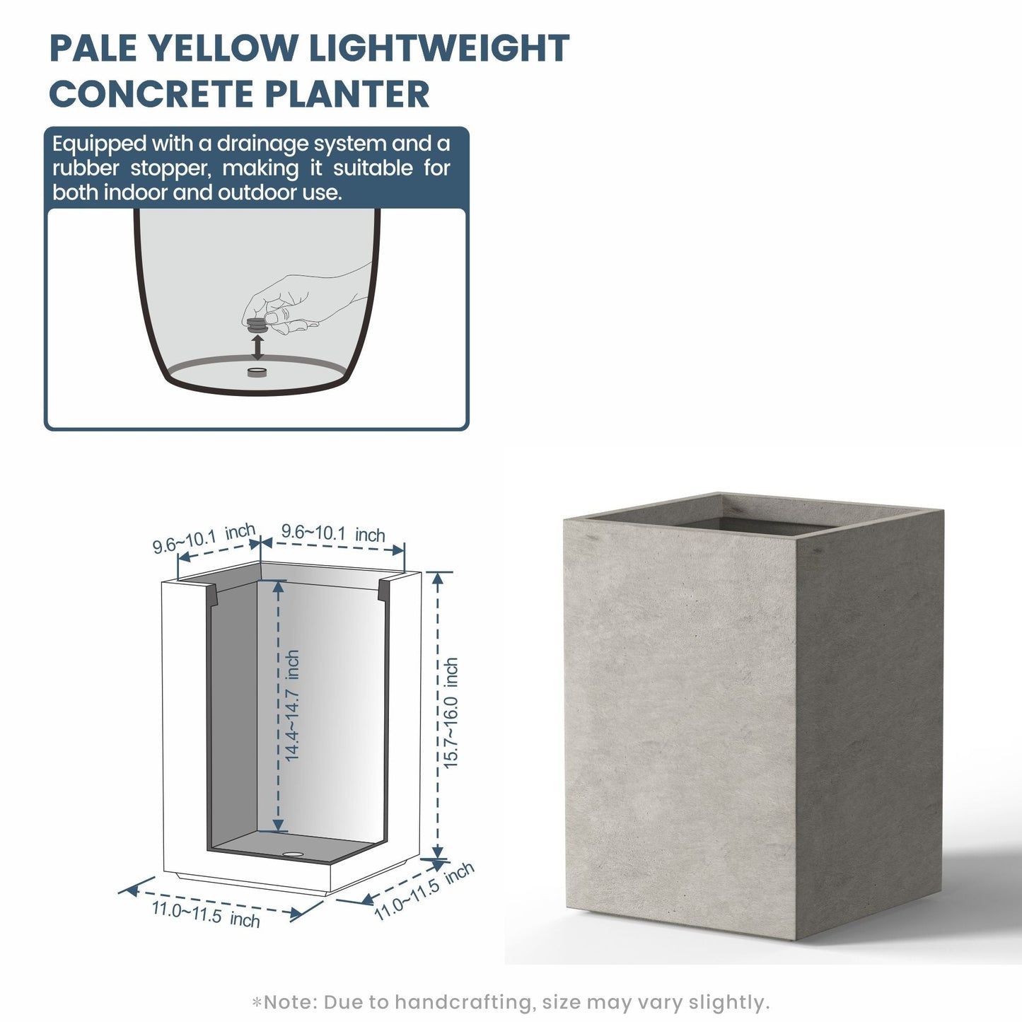 Jardinières rectangulaires hautes en béton / Grands bacs à fleurs d'intérieur et d'extérieur