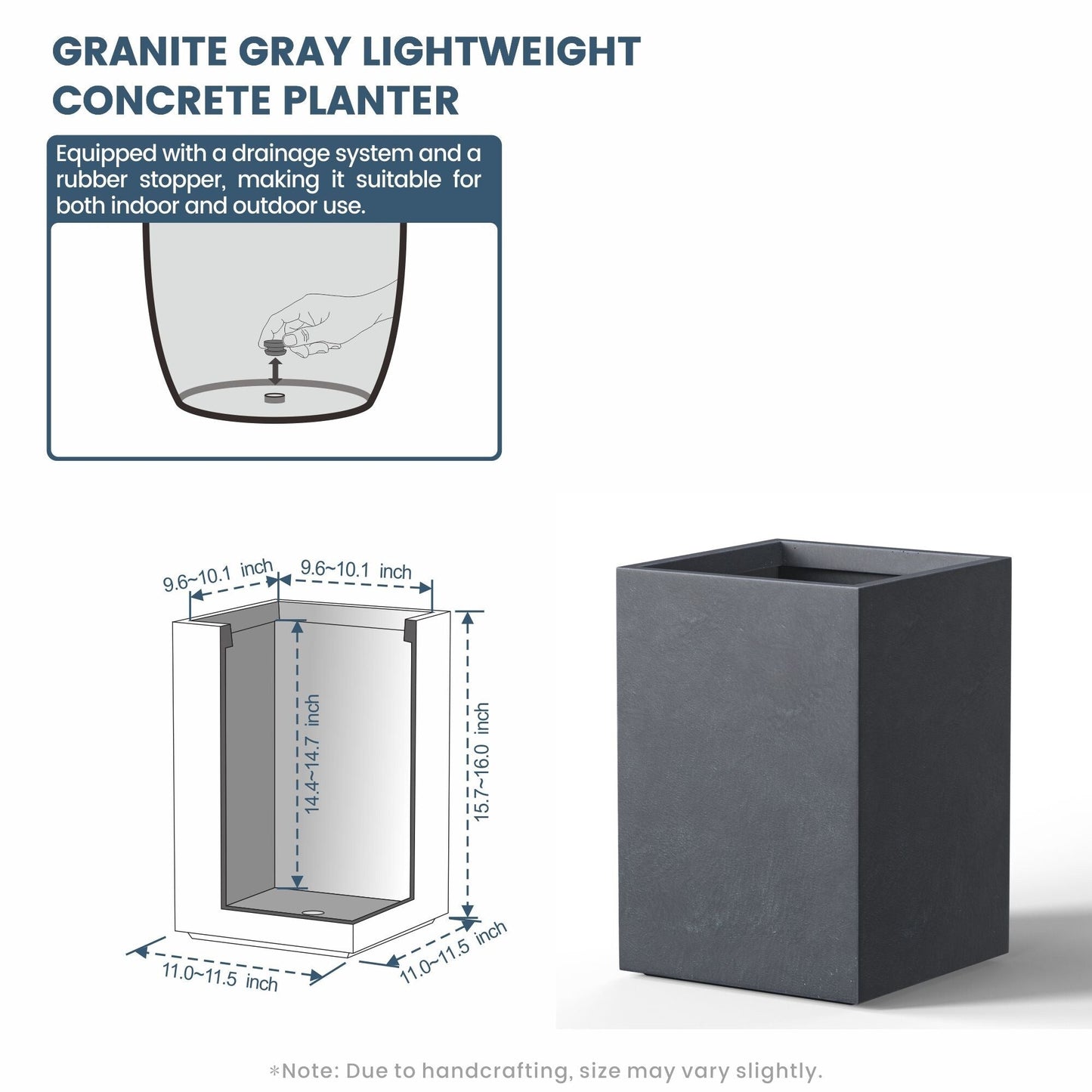 Jardinières rectangulaires hautes en béton / Grands bacs à fleurs d'intérieur et d'extérieur