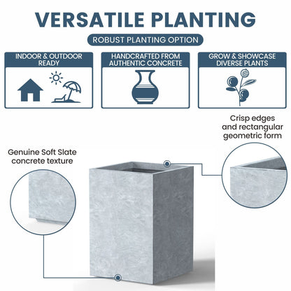 Jardinières rectangulaires hautes en béton / Grands bacs à fleurs d'intérieur et d'extérieur