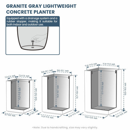 Jardinières rectangulaires hautes en béton / Grands bacs à fleurs d'intérieur et d'extérieur