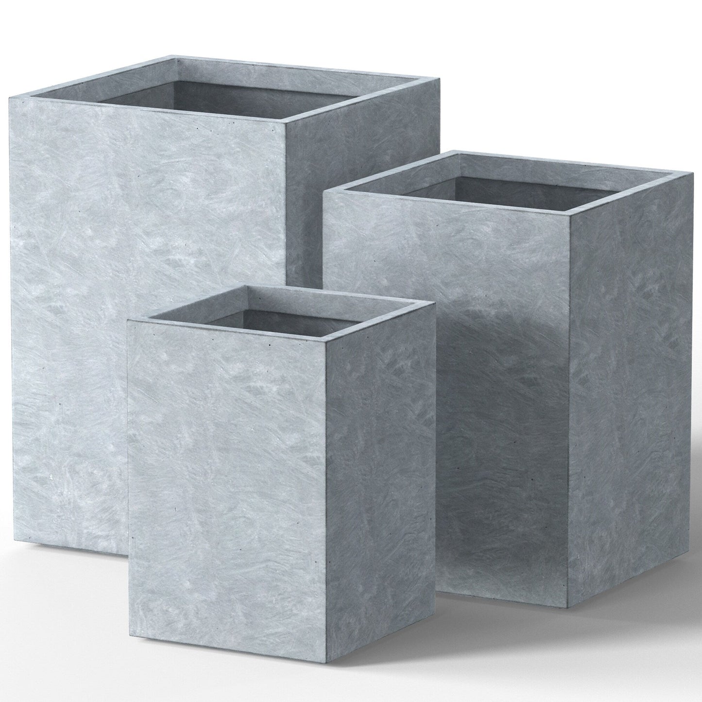 Jardinières rectangulaires hautes en béton / Grands bacs à fleurs d'intérieur et d'extérieur