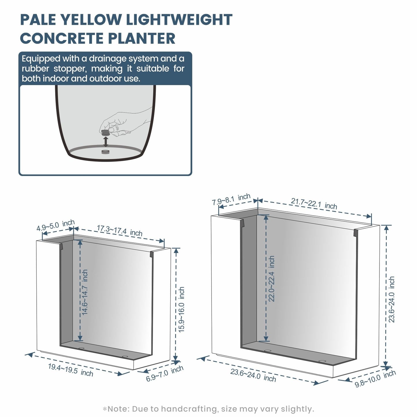 Jardinières rectangulaires hautes en béton / Grands bacs à fleurs d'intérieur et d'extérieur
