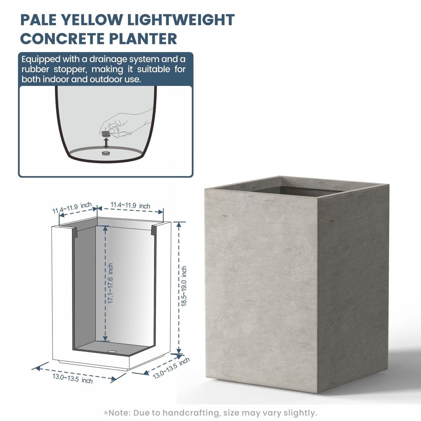 Jardinières rectangulaires hautes en béton / Grands bacs à fleurs d'intérieur et d'extérieur