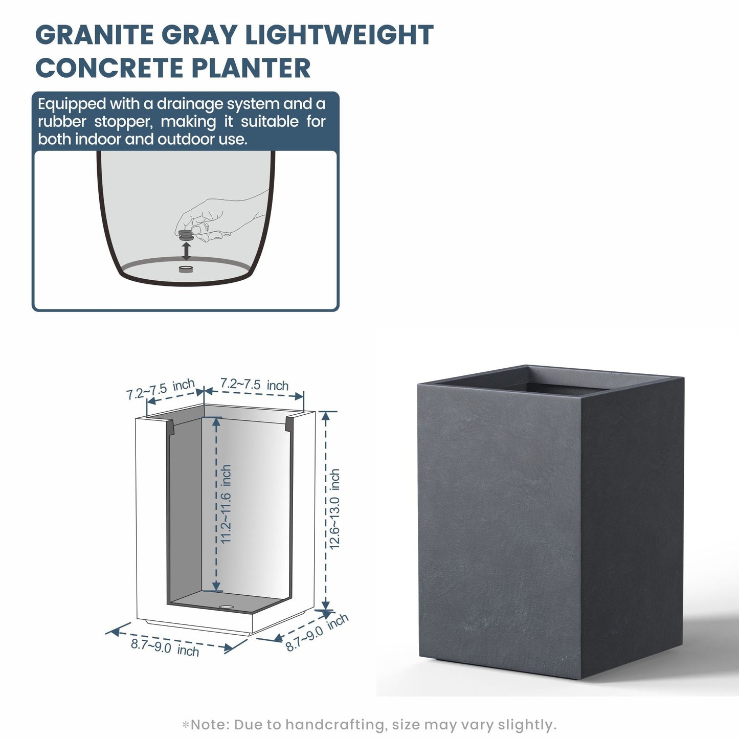 Jardinières rectangulaires hautes en béton / Grands bacs à fleurs d'intérieur et d'extérieur