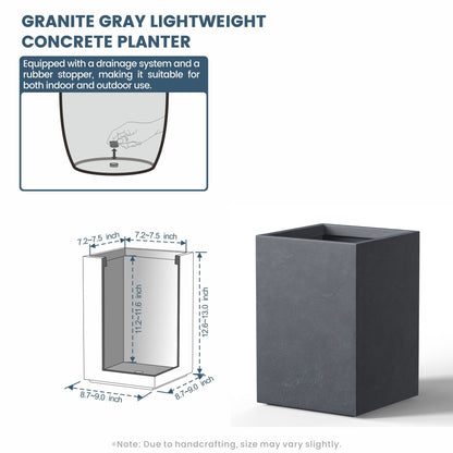 Jardinières rectangulaires hautes en béton / Grands bacs à fleurs d'intérieur et d'extérieur