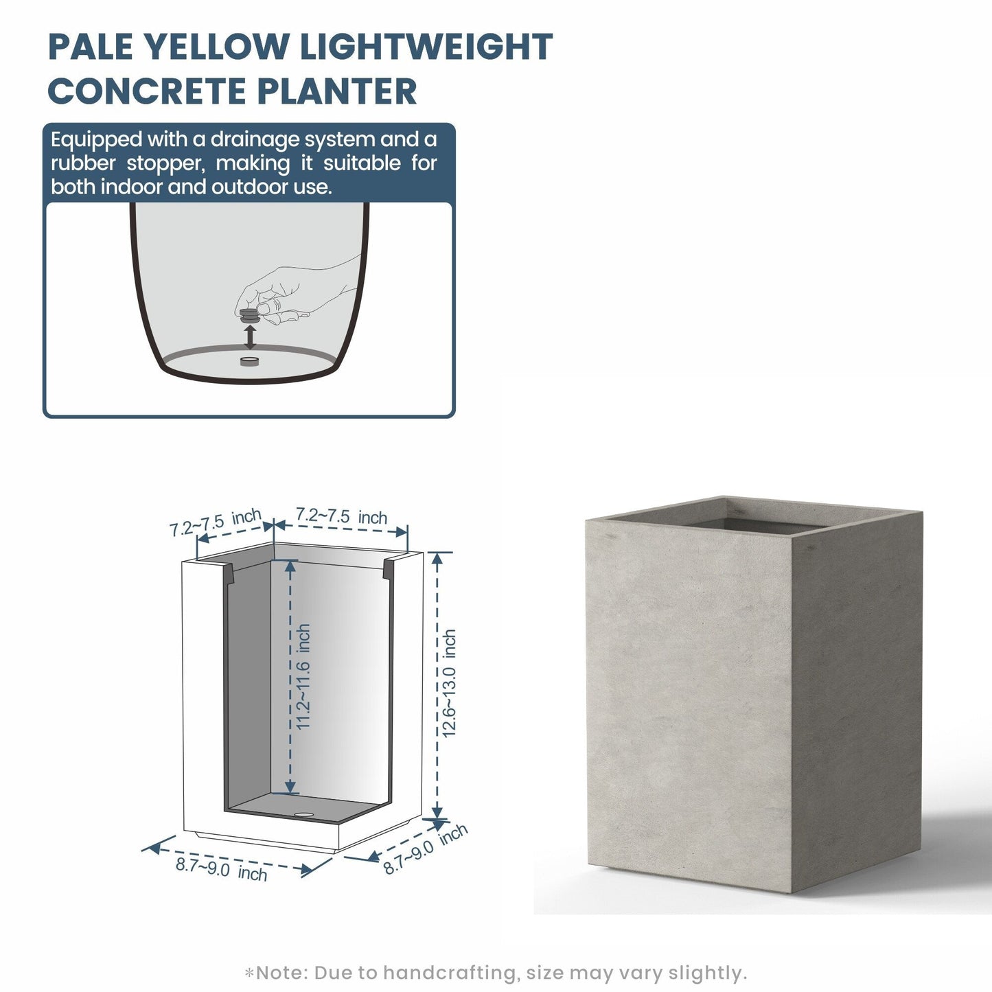 Jardinières rectangulaires hautes en béton / Grands bacs à fleurs d'intérieur et d'extérieur