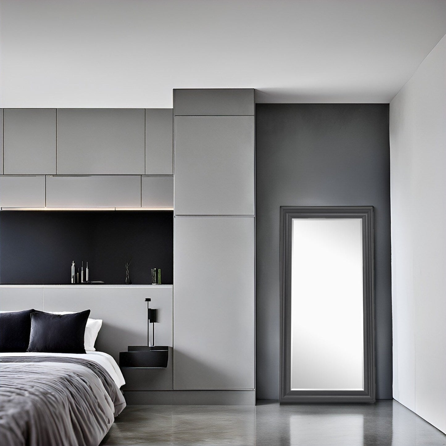 Miroir haut, miroir surdimensionné, cadre lisse en imitation bois, miroir rectangulaire mural