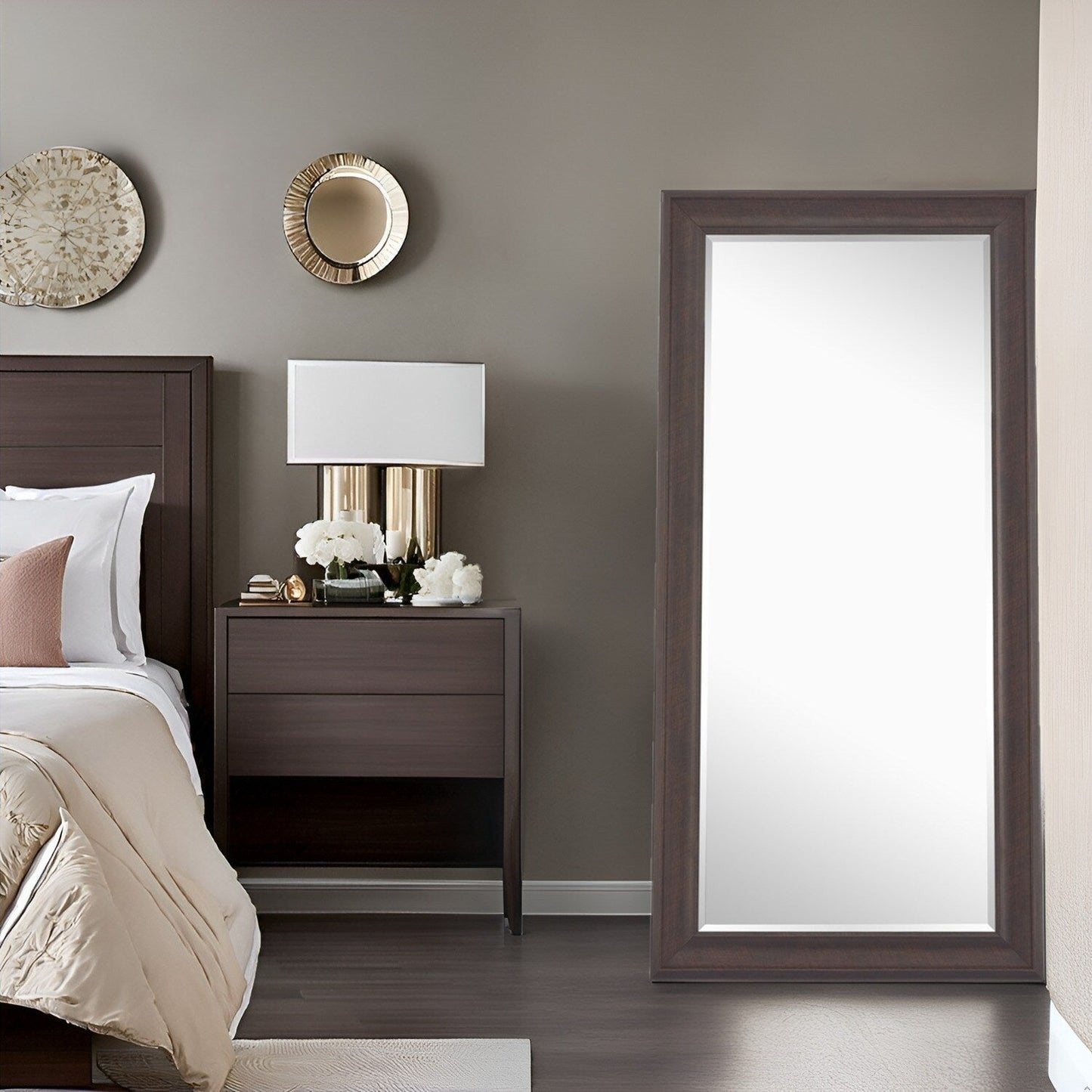 Miroir haut, miroir surdimensionné, cadre lisse en imitation bois, miroir rectangulaire mural