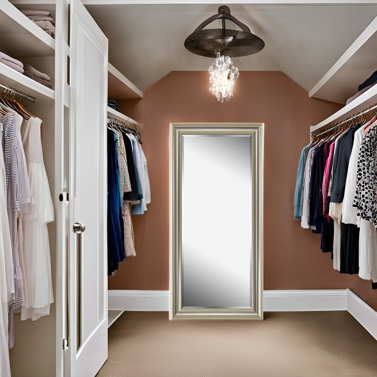 Miroir haut, miroir surdimensionné, cadre lisse en imitation bois, miroir rectangulaire mural