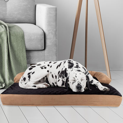 Coussin pour animaux de compagnie beige/noir - Canapé orthopédique 3 couches pour chien avec gel rafraîchissant, mousse à mémoire de forme et coussin cervical