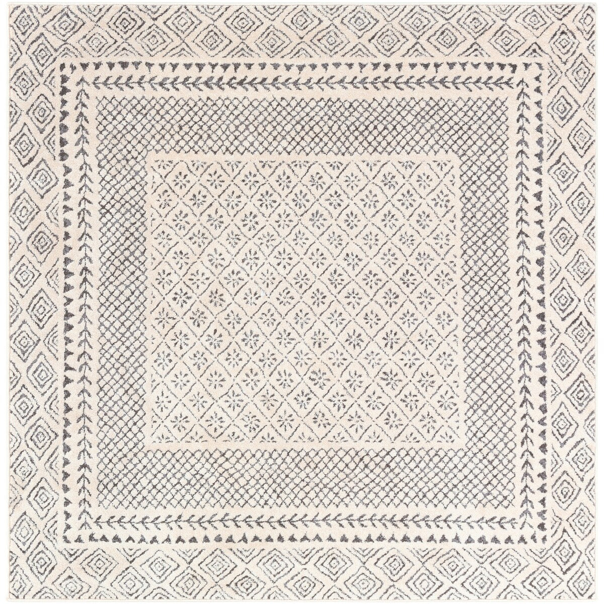 Tapis Livabliss Tiffany gris à bordure bohème