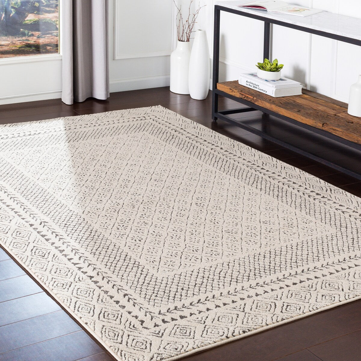 Tapis Livabliss Tiffany gris à bordure bohème