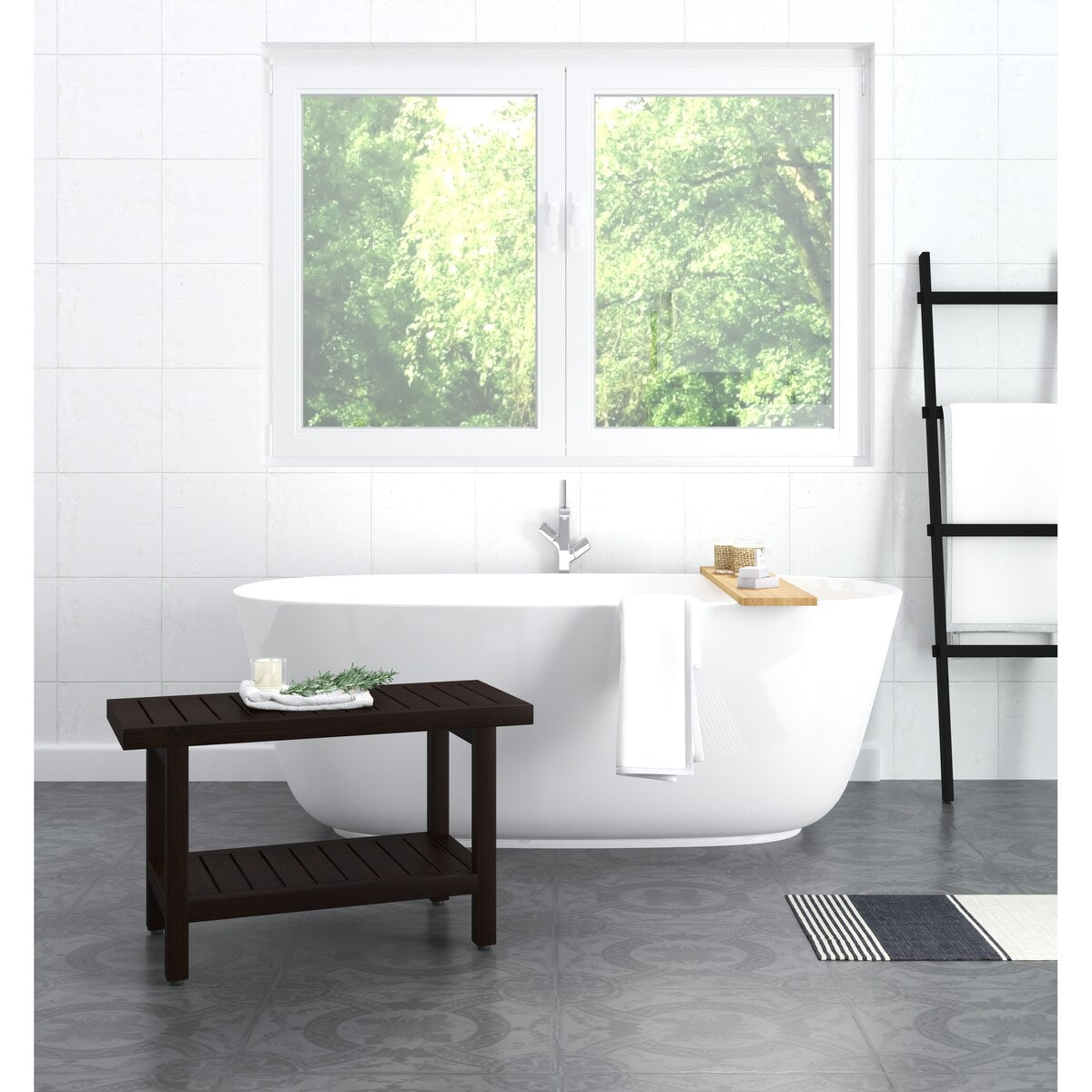 Banc de douche original en teck pour spa