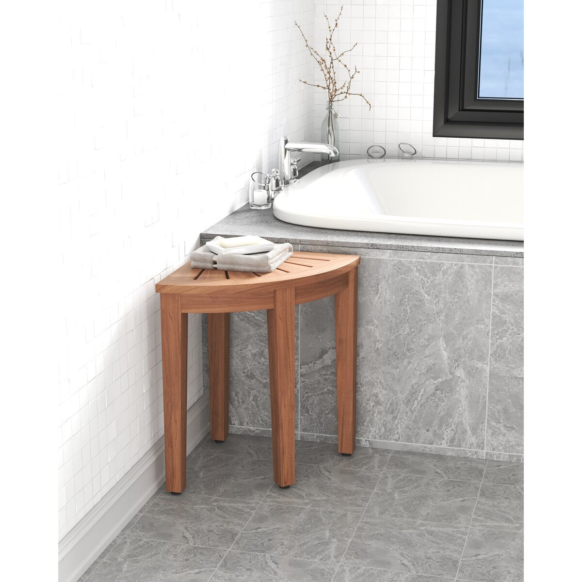 Banc de douche d'angle original Kai en teck