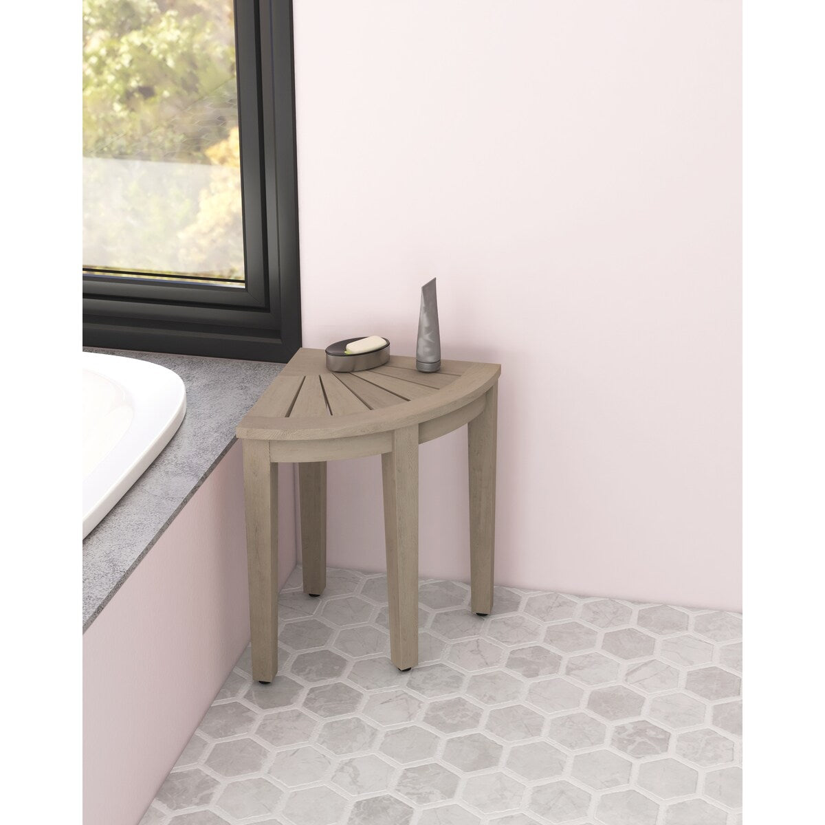 Banc de douche d'angle original Kai en teck