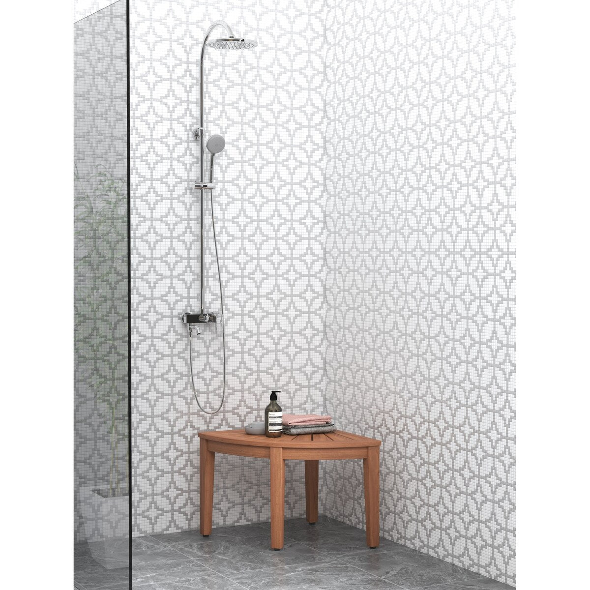 Banc de douche d'angle original Kai en teck