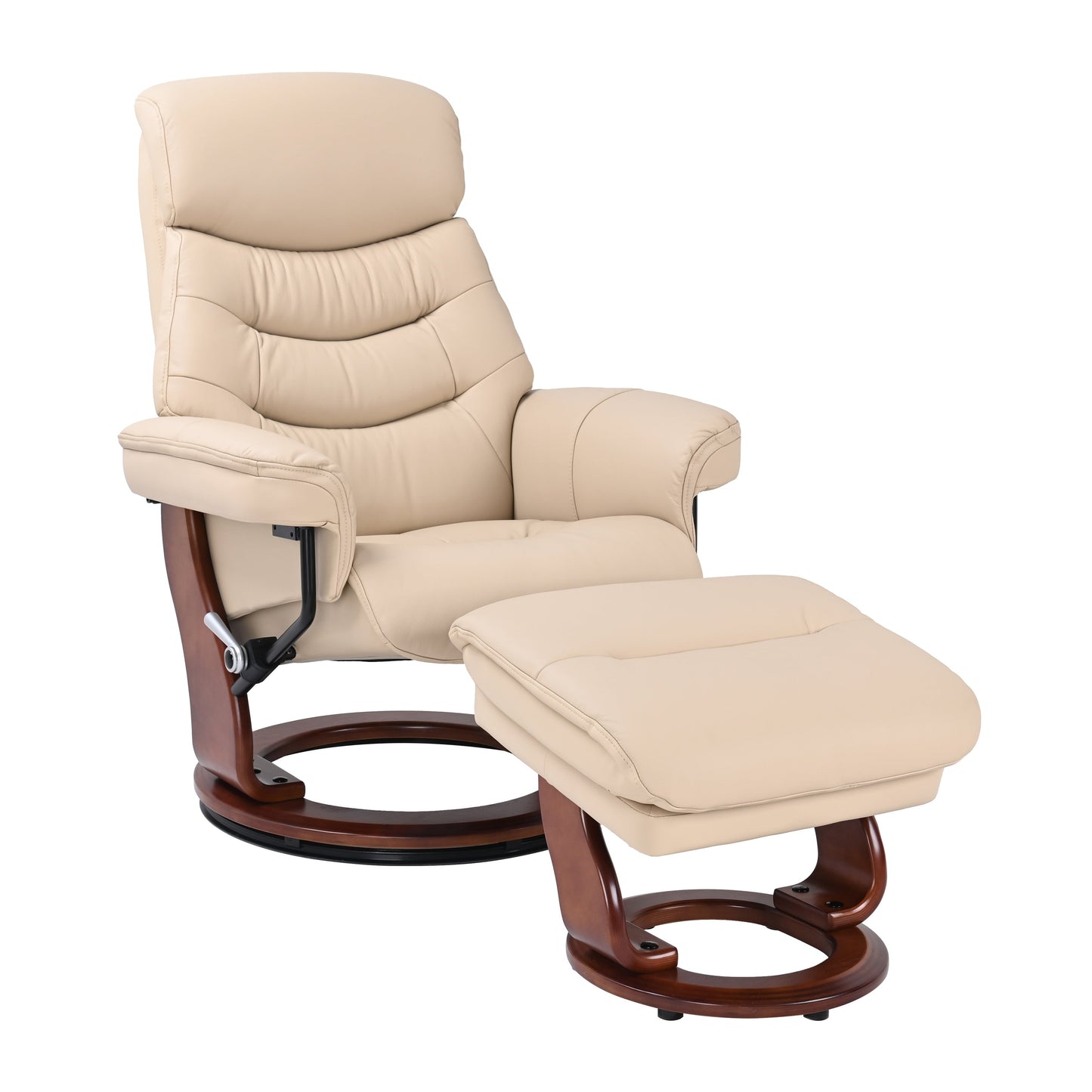 Fauteuil inclinable pivotant en cuir avec pouf de rangement assorti