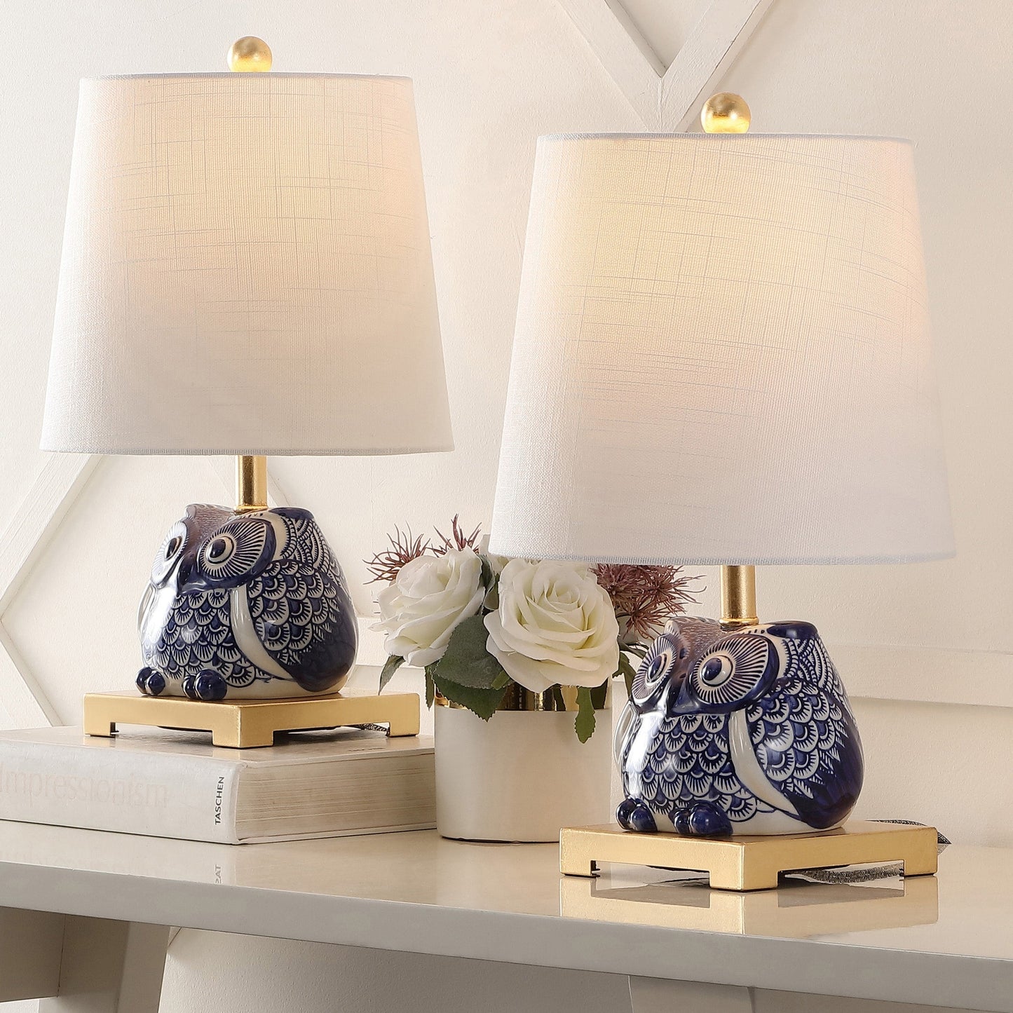 Lampe de table miniature Tiki 16 en céramique, bleu/blanc (lot de 2) par JONATHAN Y