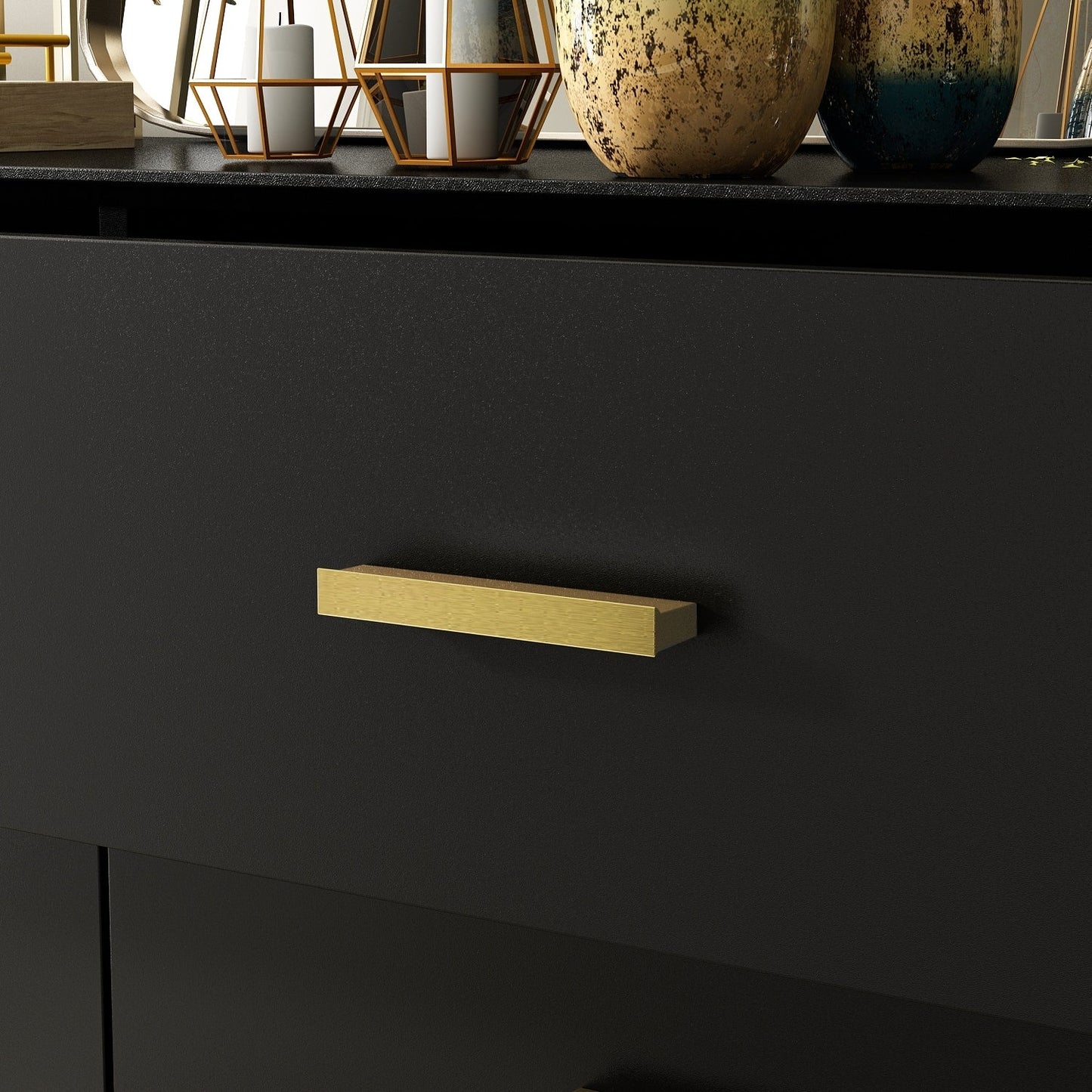 Commode double Timechee à 6 tiroirs, 120 cm de large, pieds en bois massif, finition laquée.