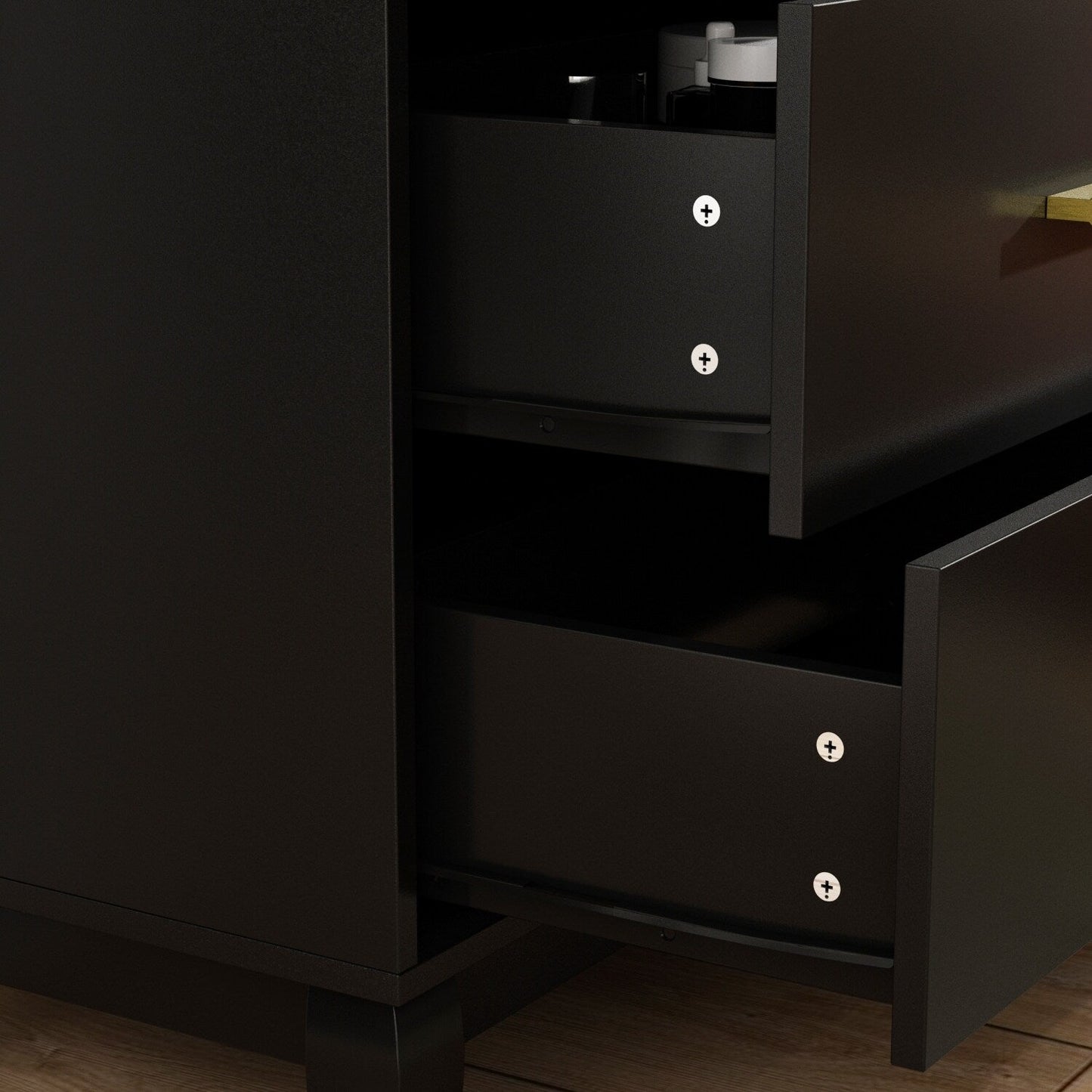 Commode double Timechee à 6 tiroirs, 120 cm de large, pieds en bois massif, finition laquée.