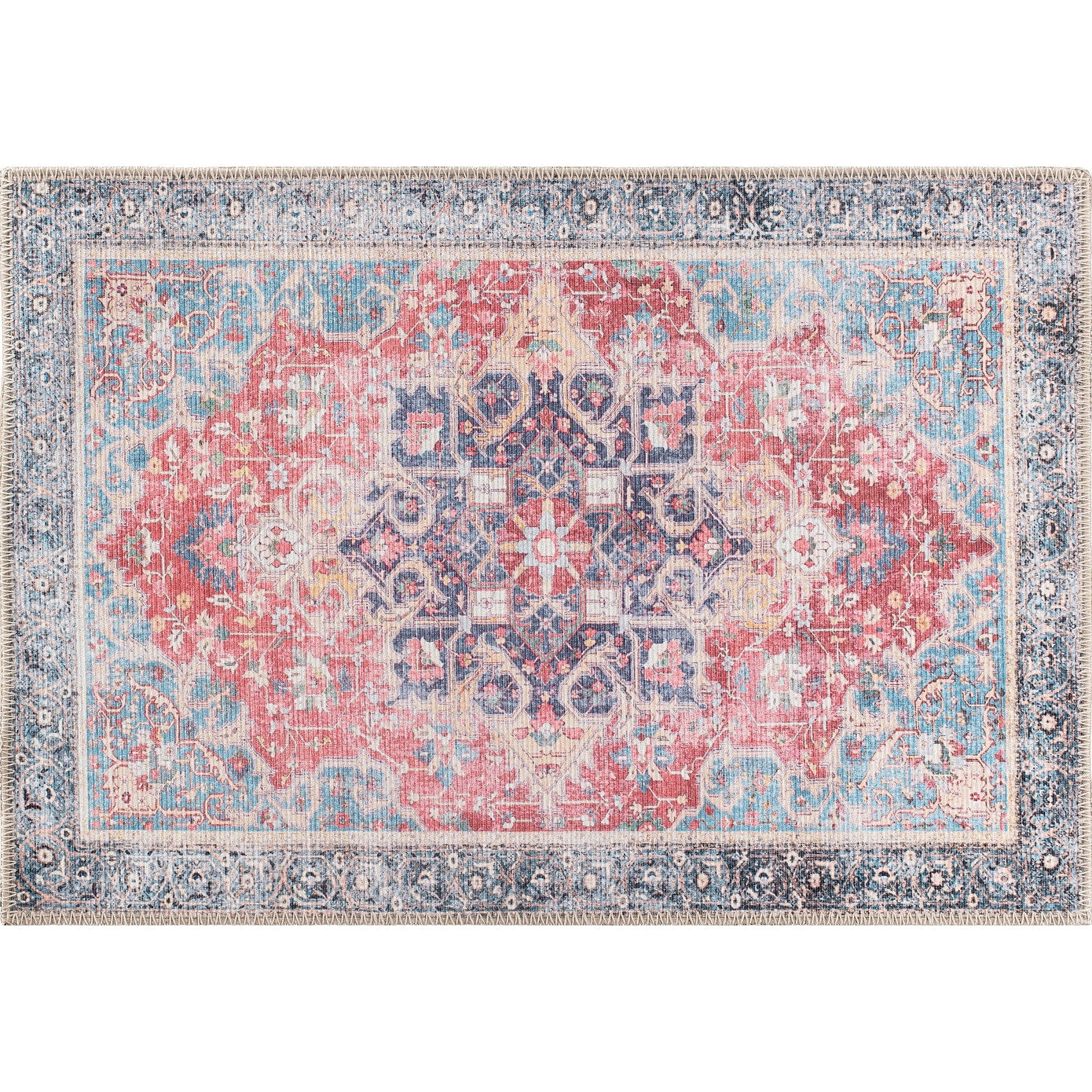 Tapis multi-usages traditionnel vintage vieilli, lavable en machine