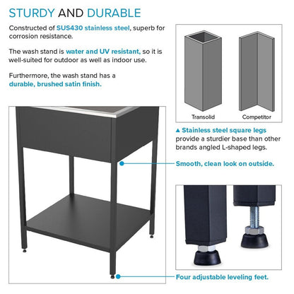 Évier et support de lavage en acier inoxydable Transolid EWS-2422S, 61 cm L x 56 cm P x 89 cm H