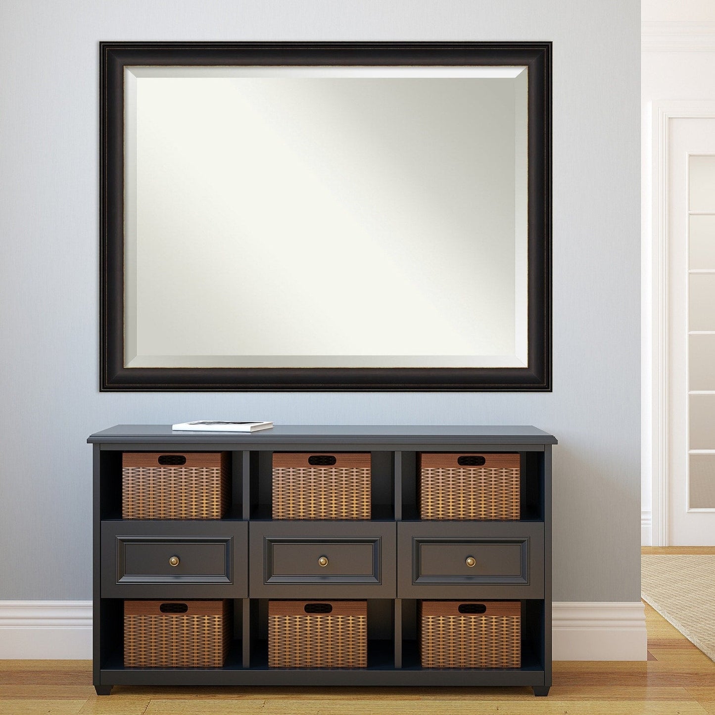 Miroir mural biseauté pour salle de bain - Cadre Trio en bronze huilé - Bronze huilé