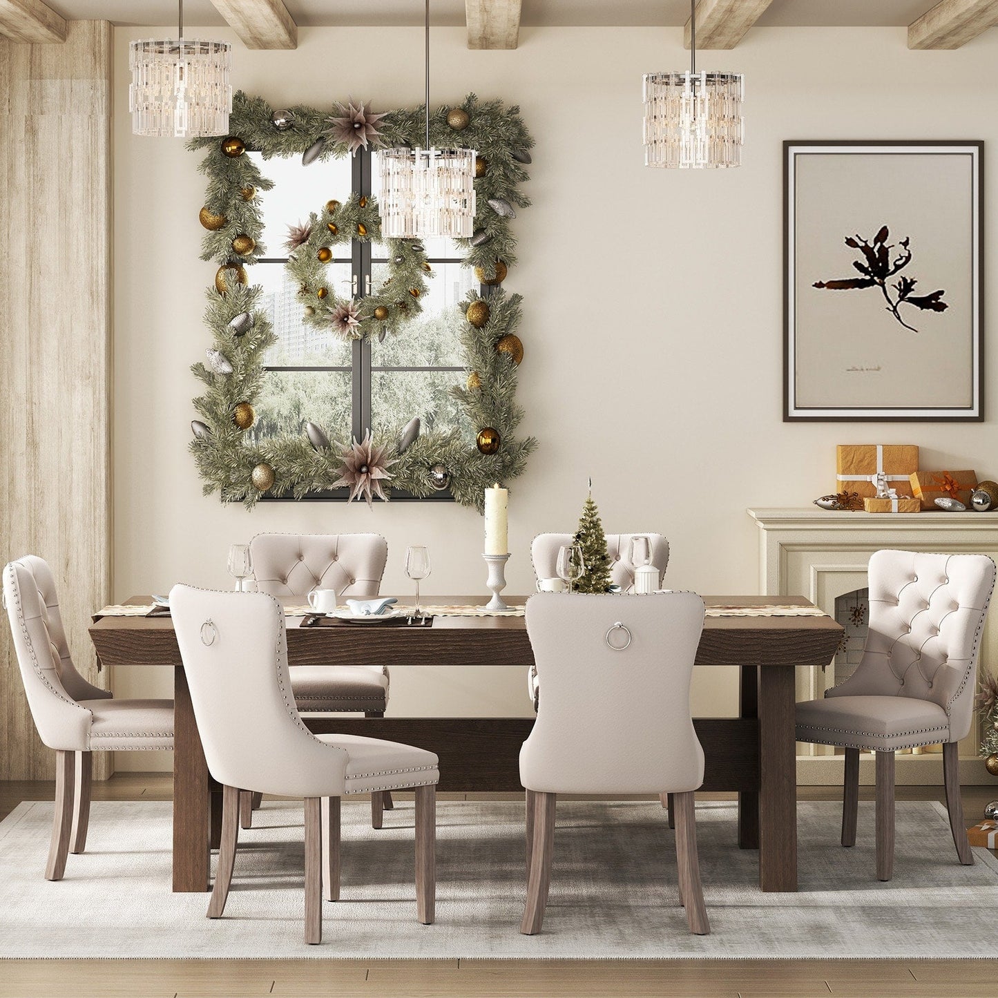Ensemble de 6 chaises de salle à manger capitonnées en velours avec pieds en bois massif