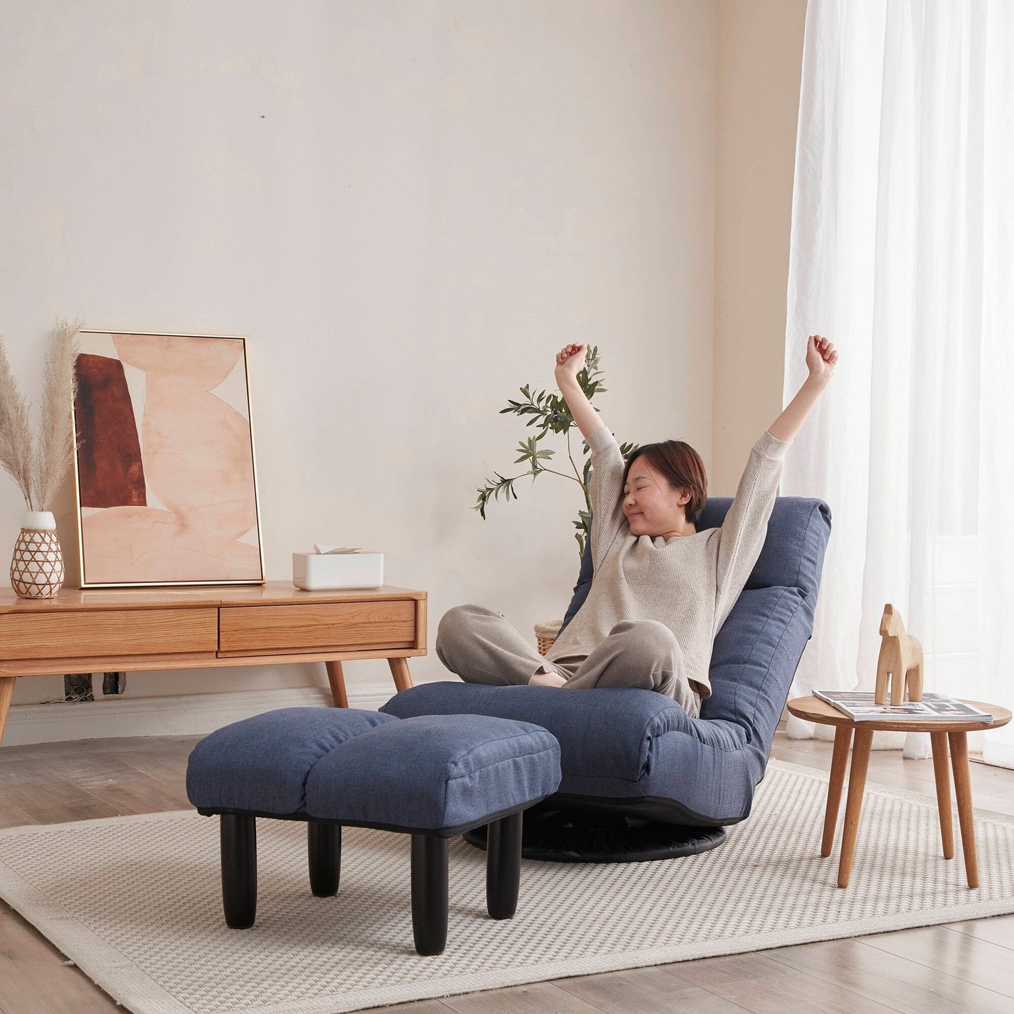 Ensemble de fauteuil inclinable rembourré sans accoudoirs avec pouf et appui-tête réglable