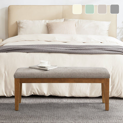 Banc d'entrée rembourré en tissu, banc de chambre à coucher pour pied de lit, beige, bois massif, 112 cm (44 pouces)